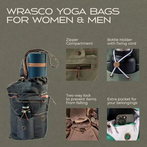 WRASCO Yoga Mat Bag for Women & Men, 𝐒𝐏𝐀𝐂𝐈𝐎𝐔𝐒 Canvas Fits Most Yoga Mats - Picture 4 of 5